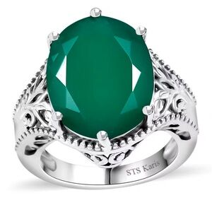 Verde Onyx 8.10 Total Carat Weight Filigree Ring in Platinum Bond